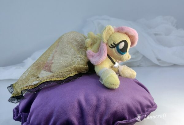 6" long (from hoof to hoof) FS plushie with a dress