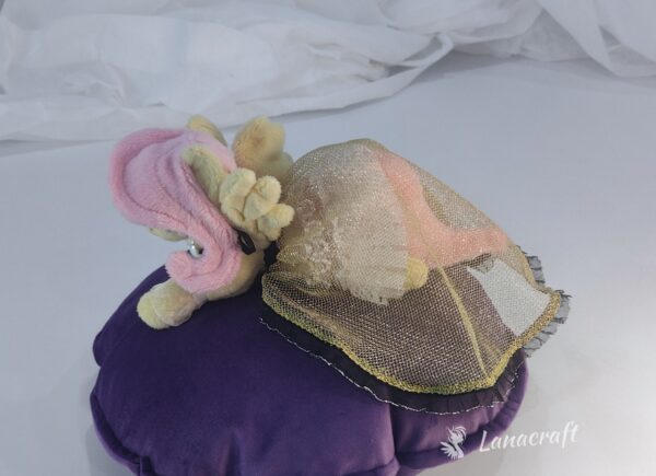 6" long (from hoof to hoof) FS plushie with a dress
