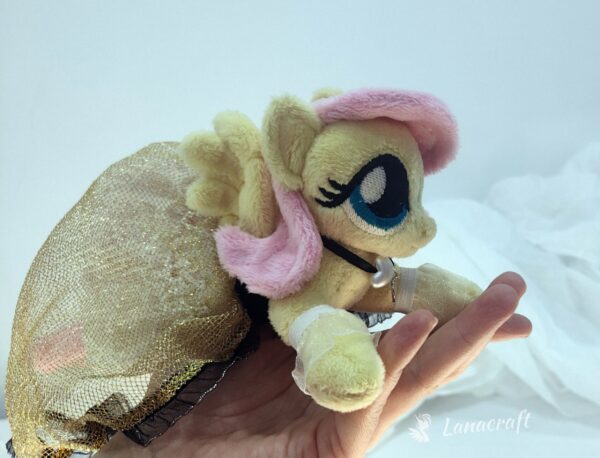 6" long (from hoof to hoof) FS plushie with a dress