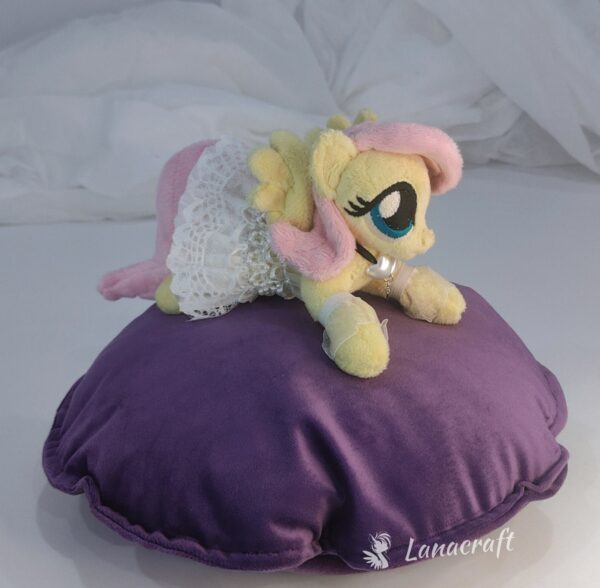 6" long (from hoof to hoof) FS plushie with a dress
