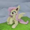 7" long sitting Flutterbat plushie with mane and tail of Minky fabric and BIG apple and carrot