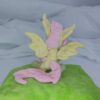 7" long sitting Flutterbat plushie with mane and tail of Minky fabric and BIG apple and carrot