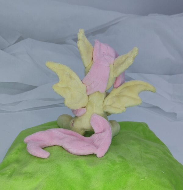 7" long sitting Flutterbat plushie with mane and tail of Minky fabric and BIG apple and carrot