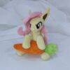 7" long sitting Flutterbat plushie with mane and tail of Minky fabric and BIG apple and carrot