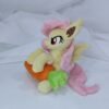 7" long sitting Flutterbat plushie with mane and tail of Minky fabric and BIG apple and carrot