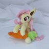7" long sitting Flutterbat plushie with mane and tail of Minky fabric and BIG apple and carrot