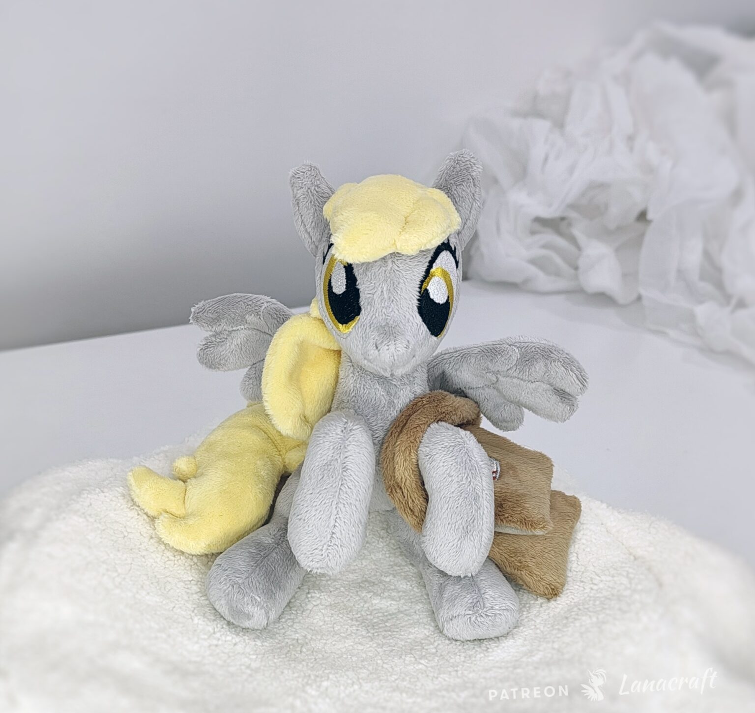 7″ long sitting Derpy plushie with mane and tail of Minky fabric and a ...