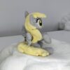 009 7" long sitting Derpy plushie with mane and tail of Minky fabric and a postman's bag