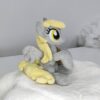 010 7" long sitting Derpy plushie with mane and tail of Minky fabric and a postman's bag